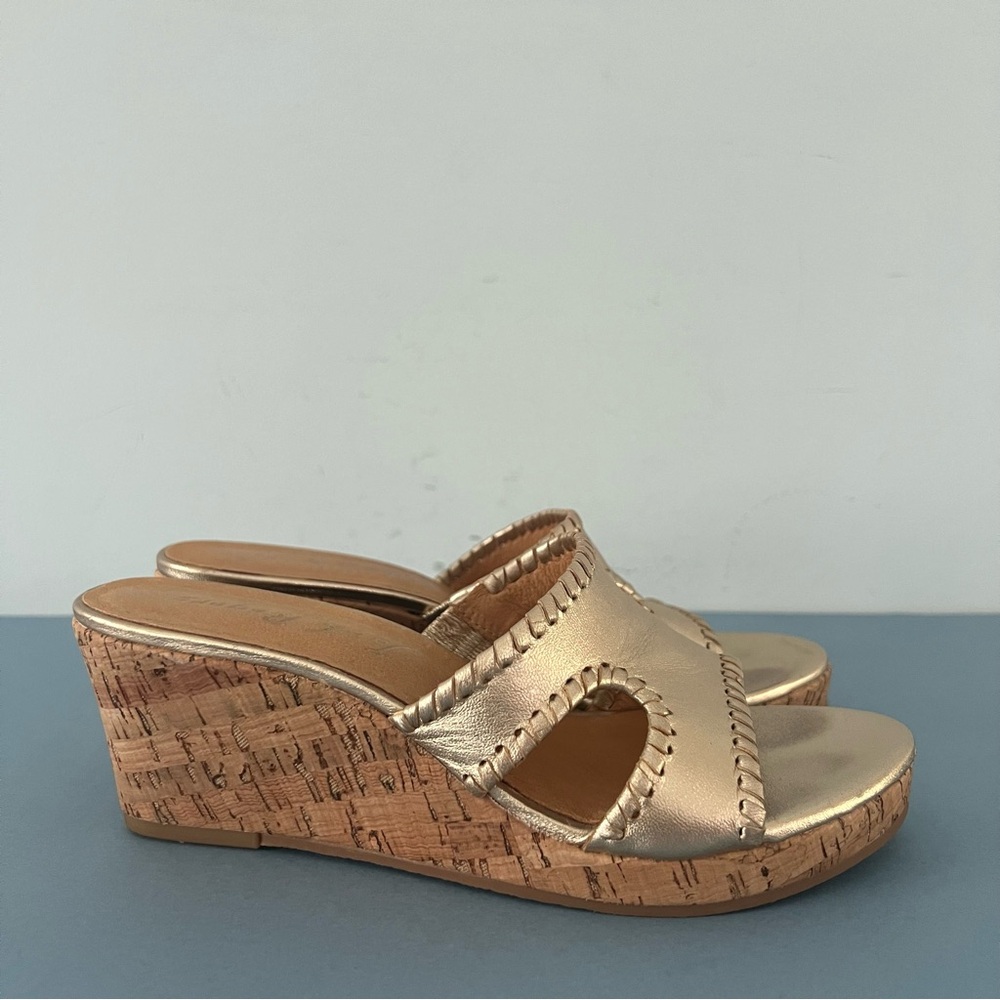 Jack Rogers Metallic Gold Cork Wedge Sandals - Picture 3 of 7